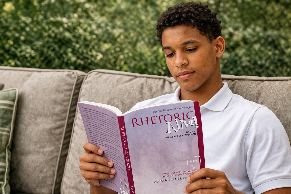 High school student reading Rhetoric Alive